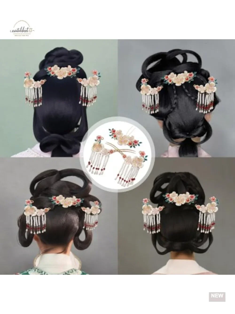 3 Pcs Flower Tassels Hairpin Rhinestone Pearl Clips Hair Accessories for Updo